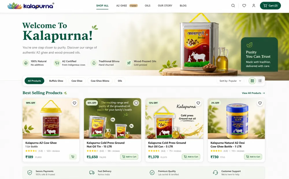 Kalapurna - A2 Ghee and Wood-Pressed Oils, Sold Direct